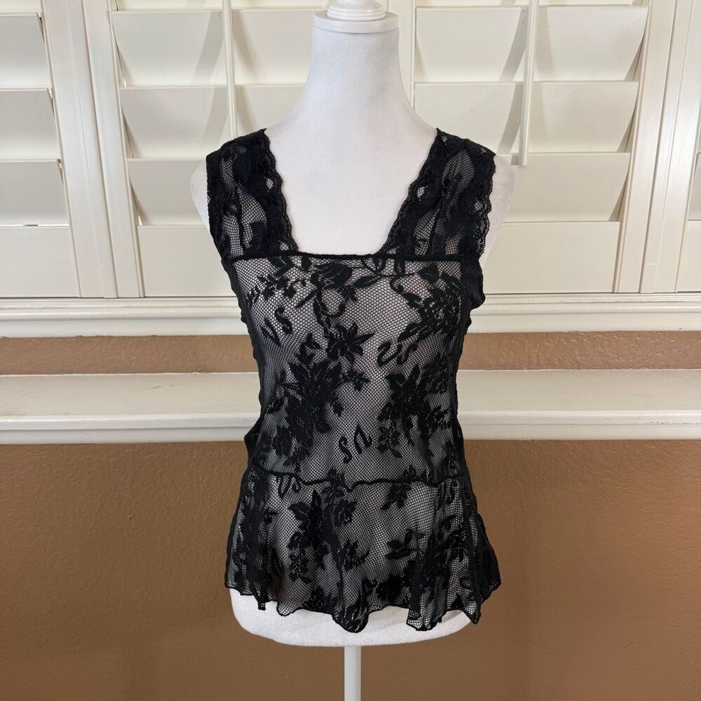 Vintage Y2K Victorias Secret Black Sheer Floral Camisole Top Babydoll Coquette S